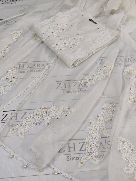 White V2 Cutwork Handwork 2pc