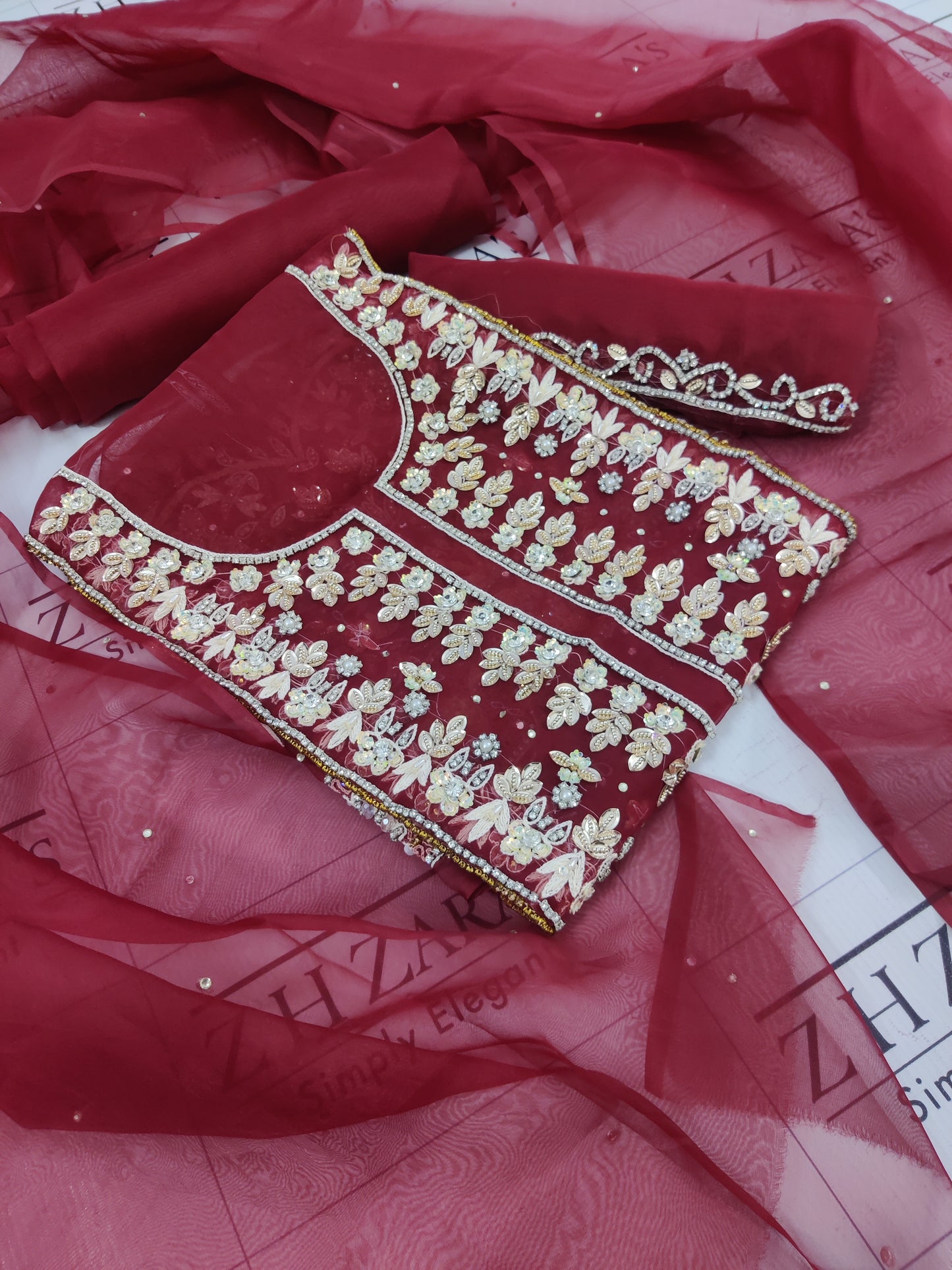 Maroon Hand Embellished 2pc
