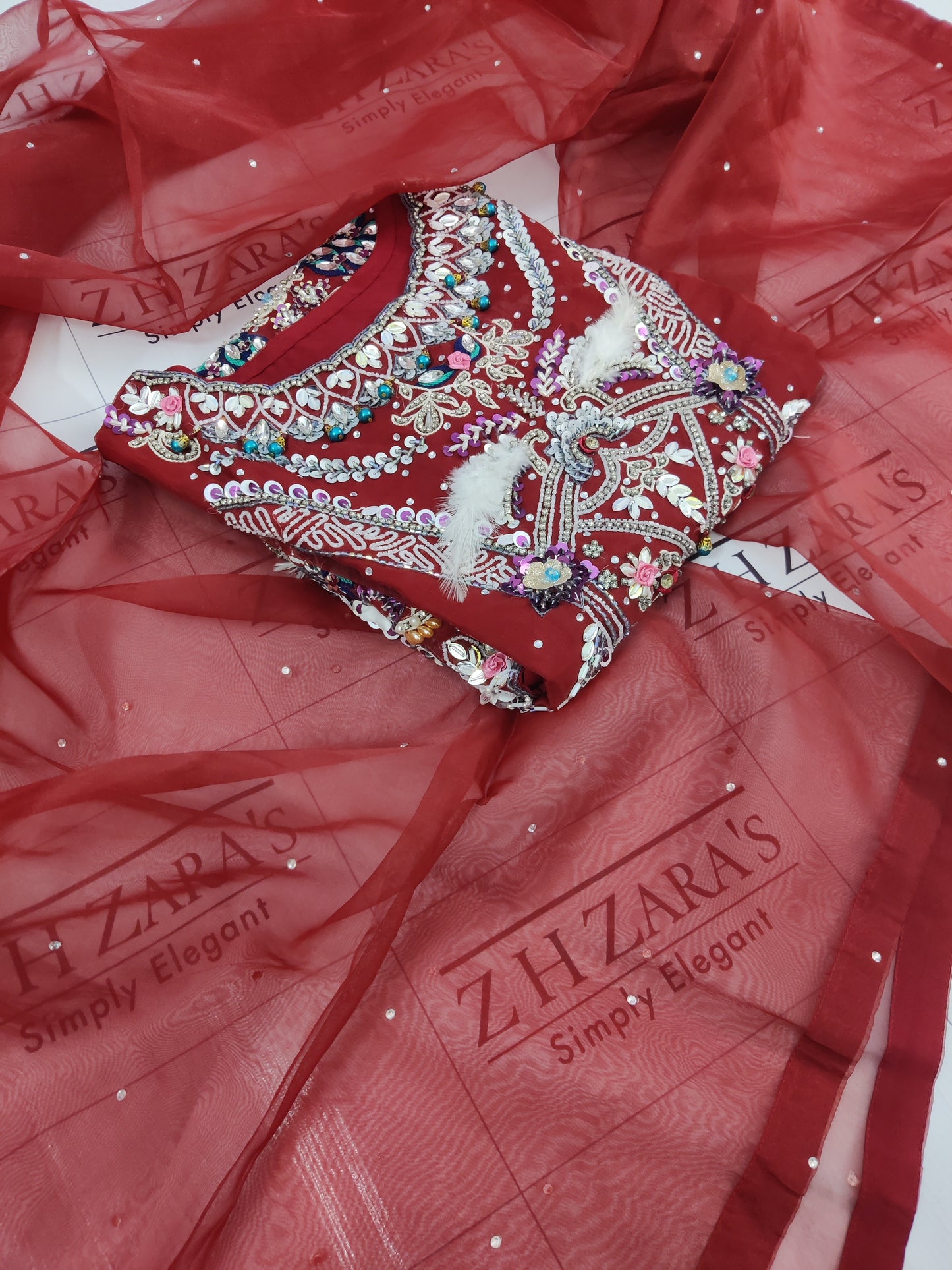Maroon Peacock Hand Embellished 2pc & 3pc