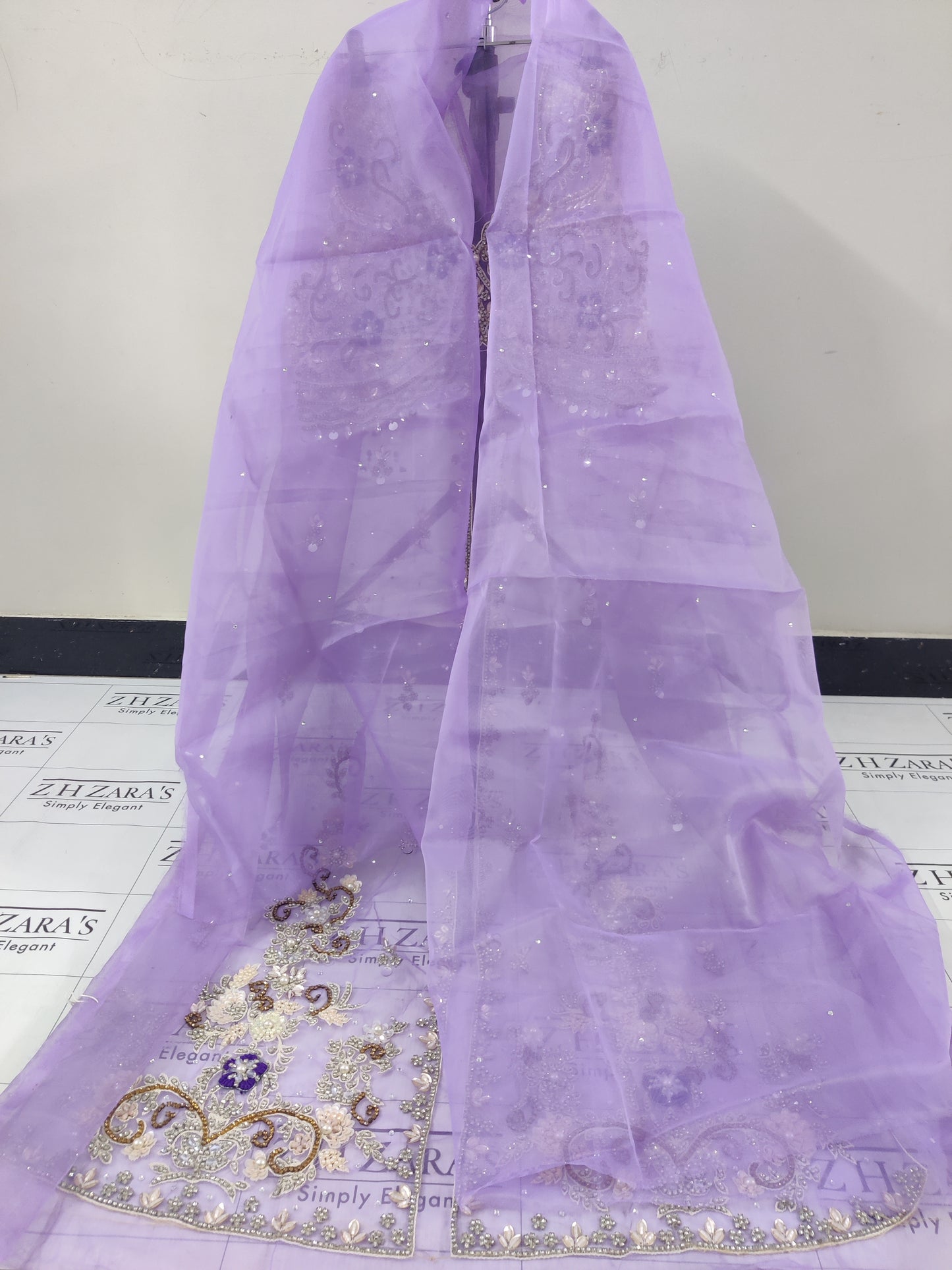 Lilac Front Open Gown Hand Embellished 2pc