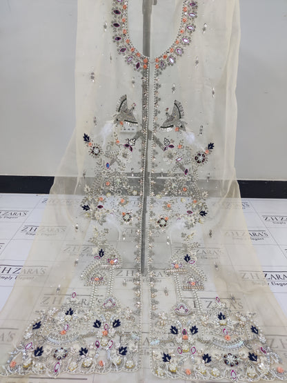 Skin Foan Front Open Gown Hand Embellished 2pc