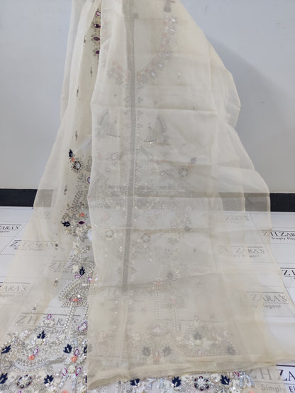 Skin Foan Front Open Gown Hand Embellished 2pc