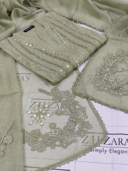 Olive Green Mirror Cutwork 2pc