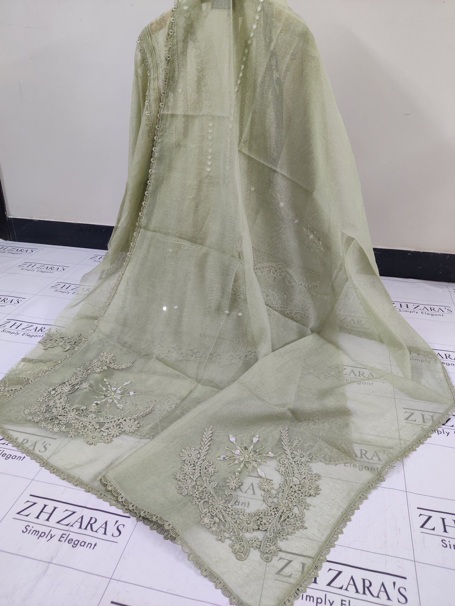 Olive Green Mirror Cutwork 2pc