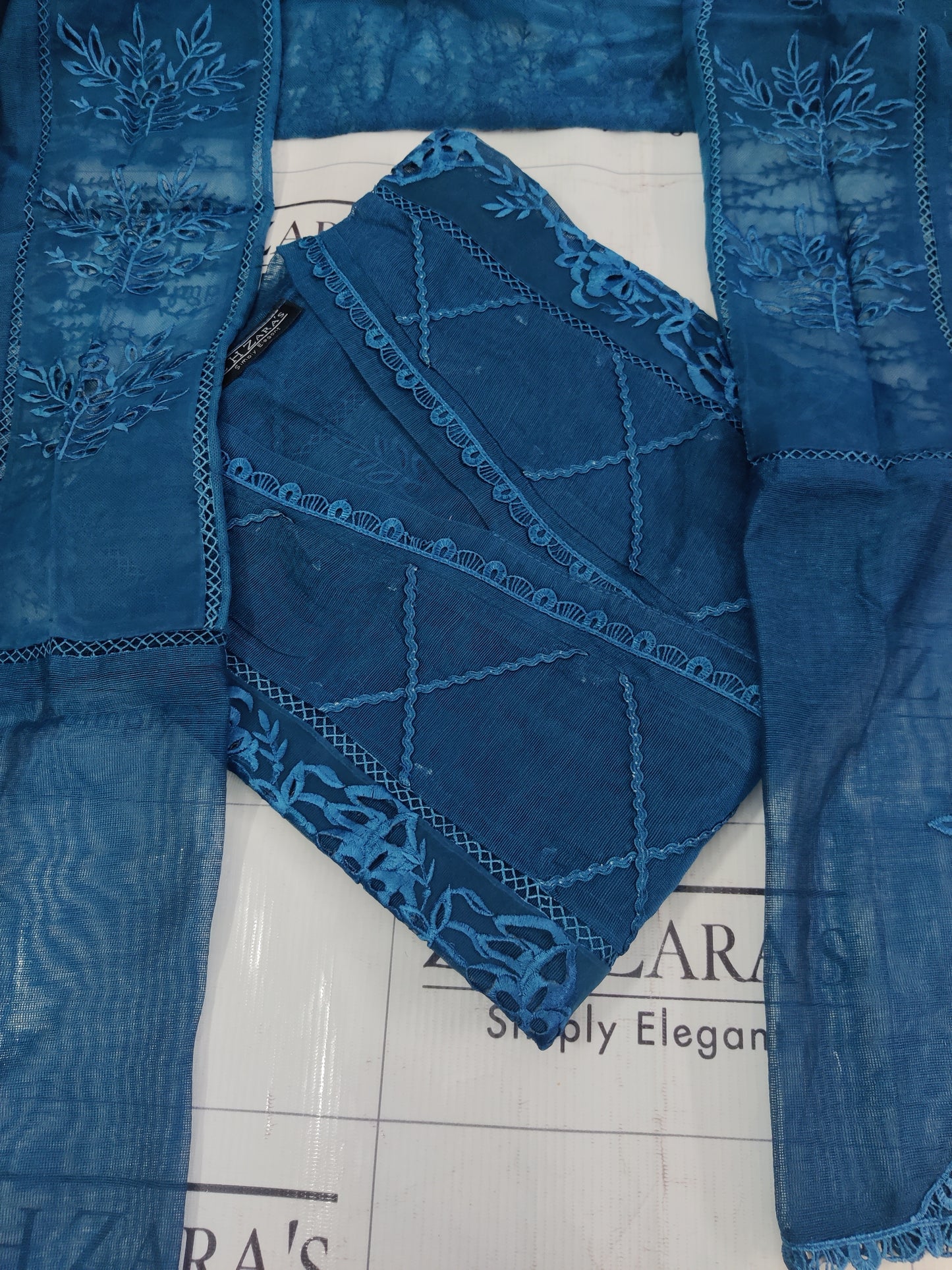 Duppata Cutwork Peacock Blue 2pc