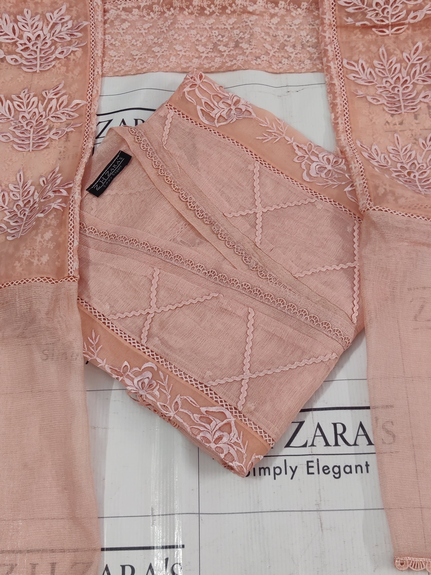 Duppata Cutwork Peachy Pink 2pc