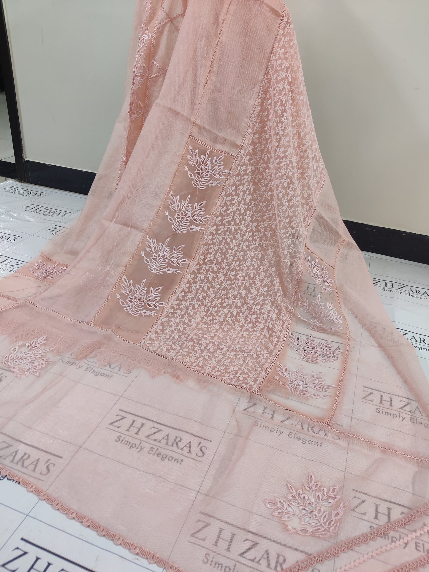 Duppata Cutwork Peachy Pink 2pc