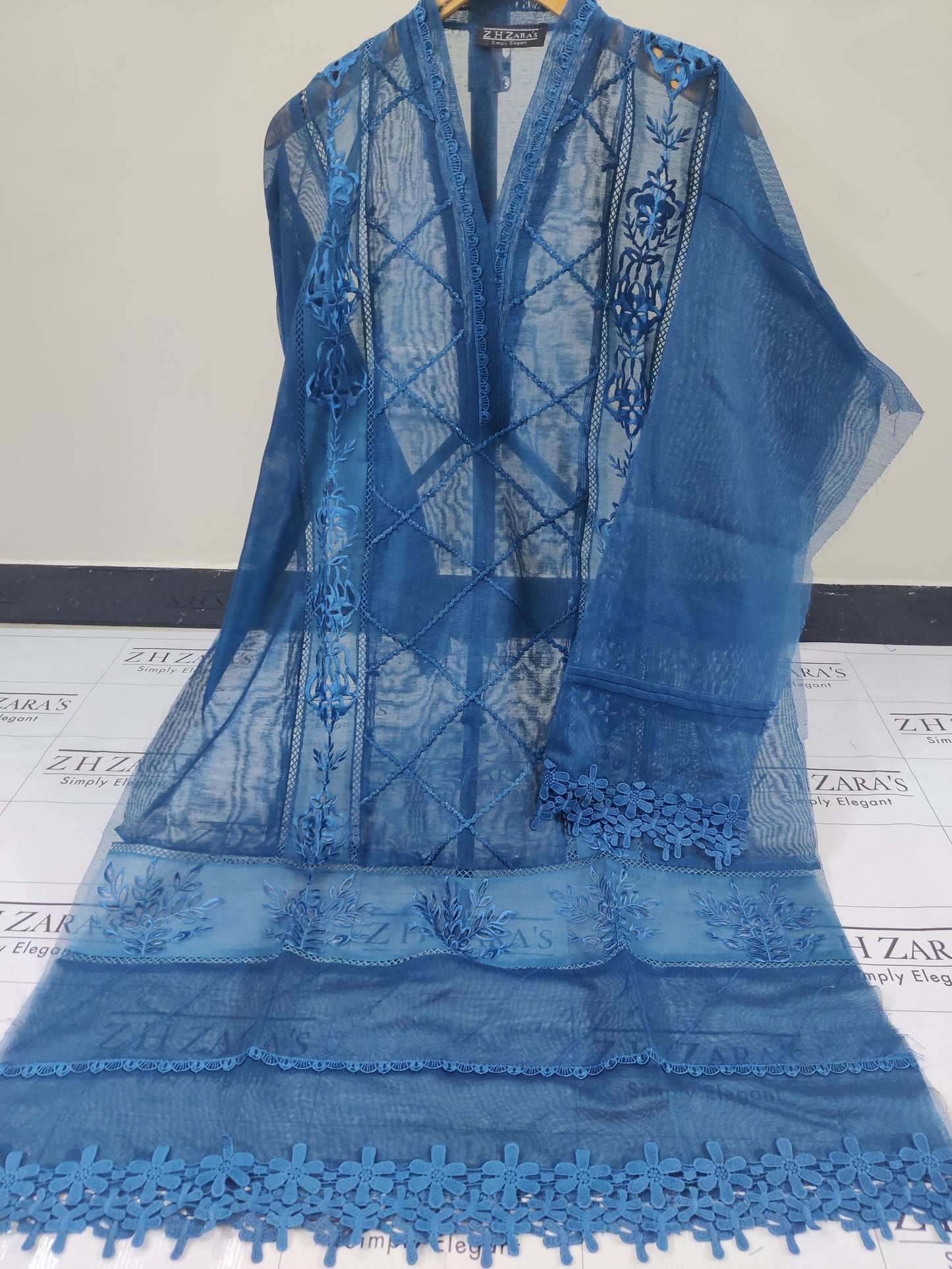 Duppata Cutwork Peacock Blue 2pc