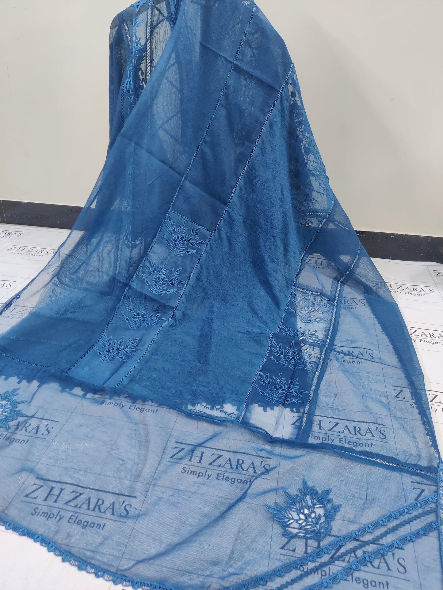 Duppata Cutwork Peacock Blue 2pc