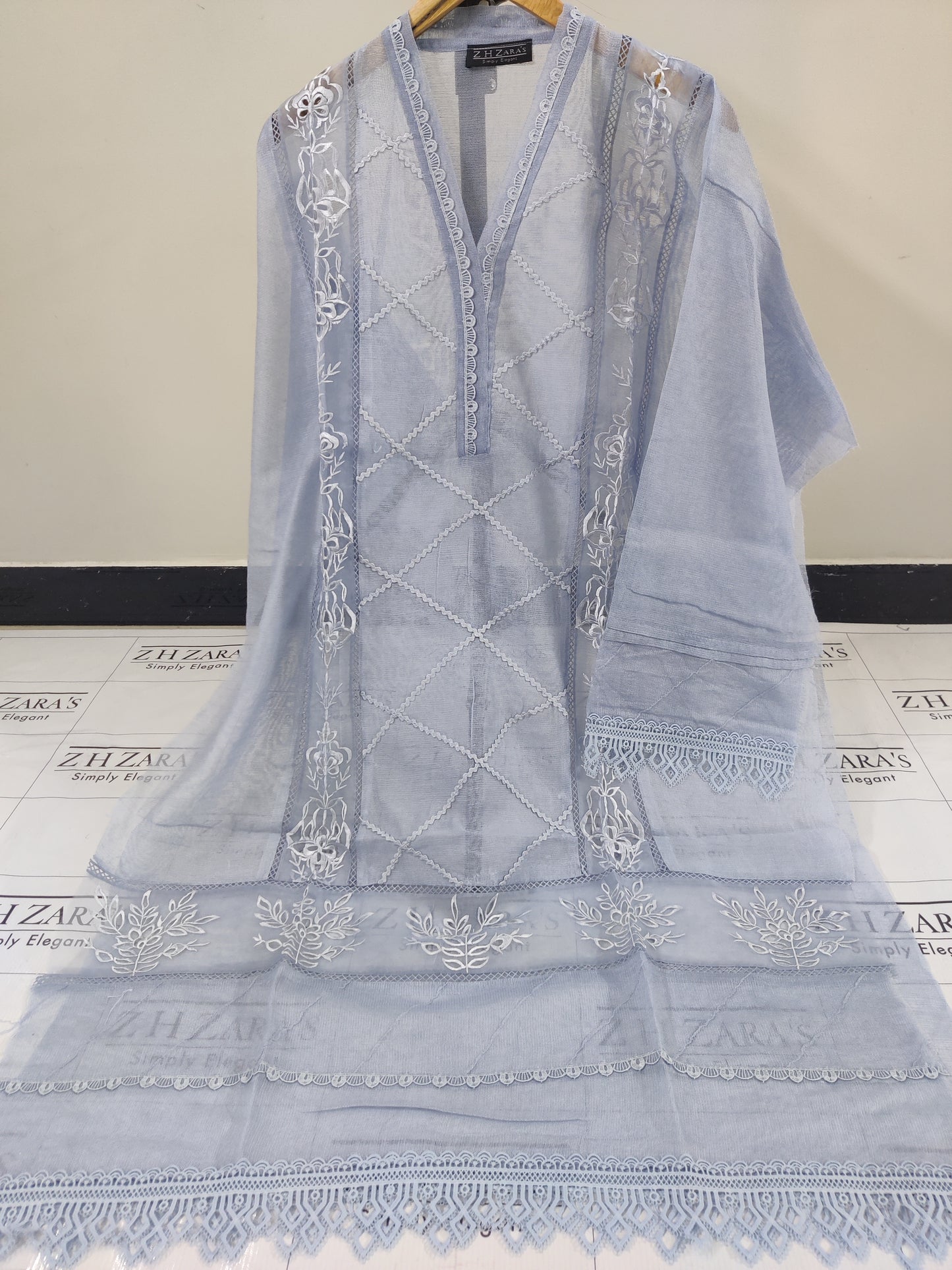 Duppata Cutwork Ice Blue 2pc