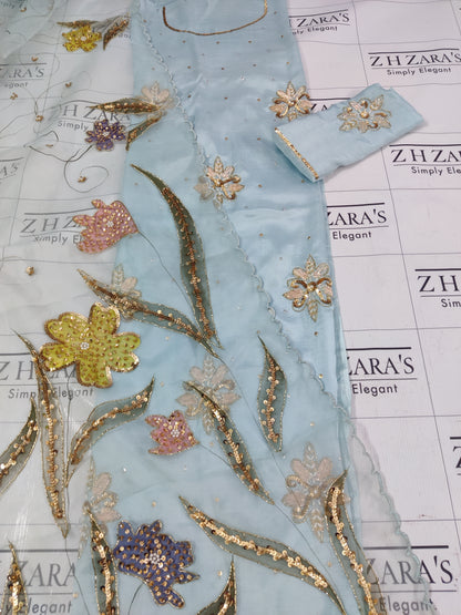 Ice Blue Nakshkari 3pc