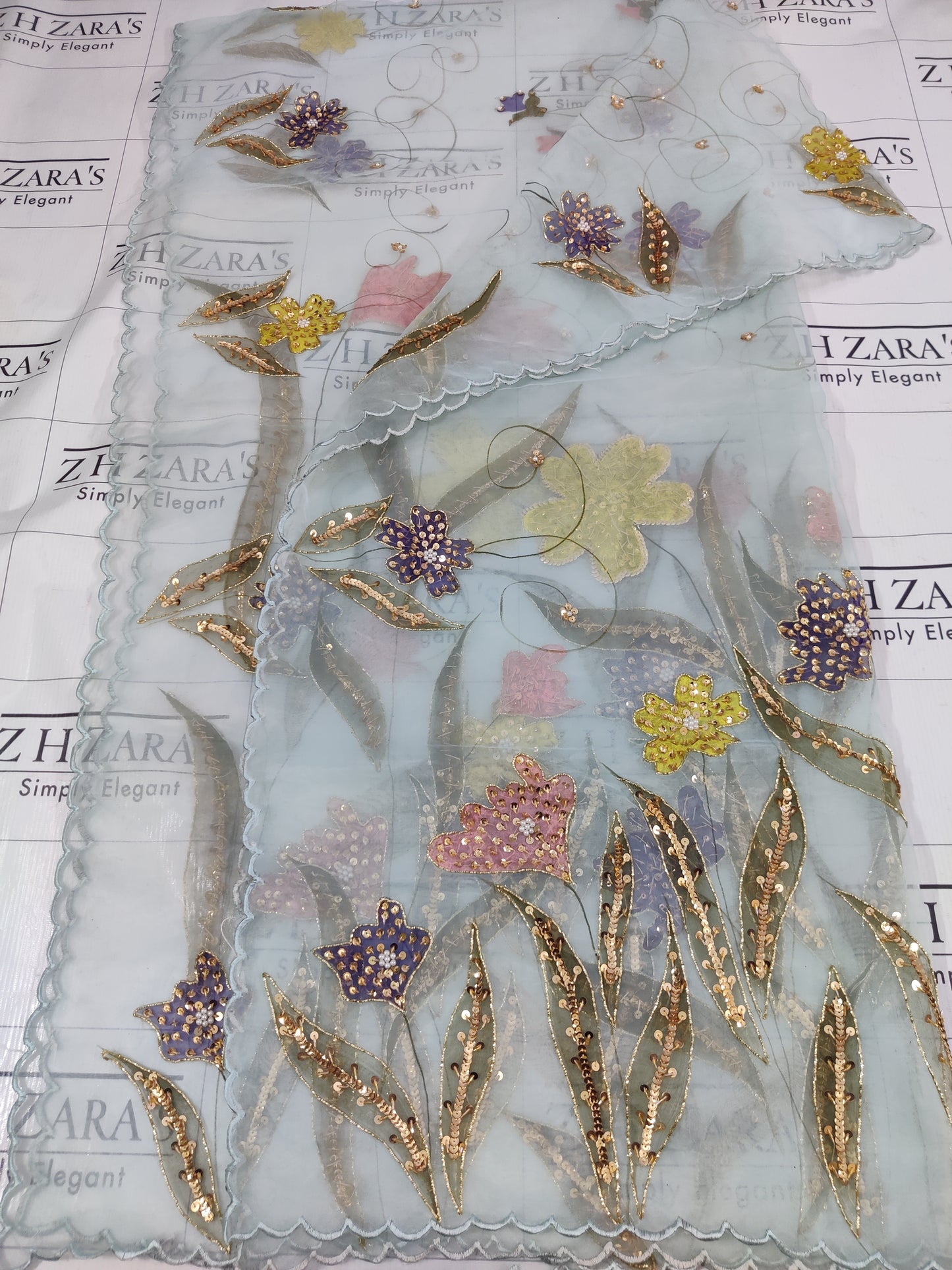 Ice Blue Nakshkari 3pc