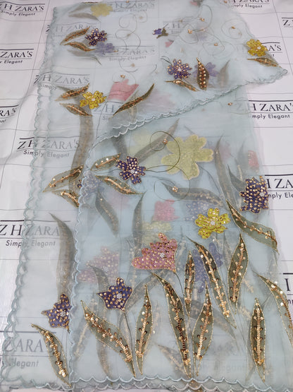 Ice Blue Nakshkari 3pc