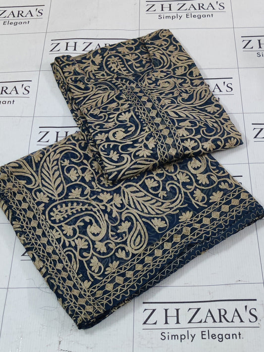 Navy Blue Jaal Stitched 2pc