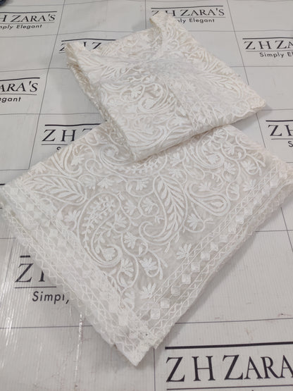 White Jaal Stitched 2pc