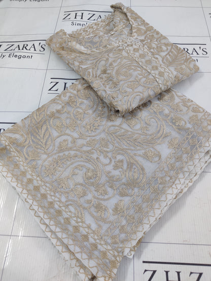 Ivory Foan Jaal Stitched 2pc