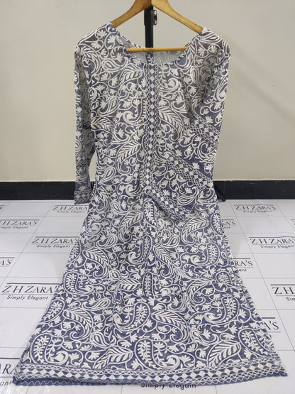 Grey White Jaal Stitched 2pc