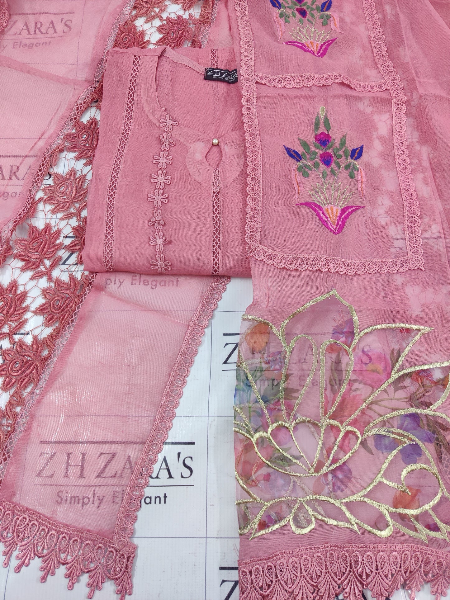 Tea Pink Heavy duppatta 3pc