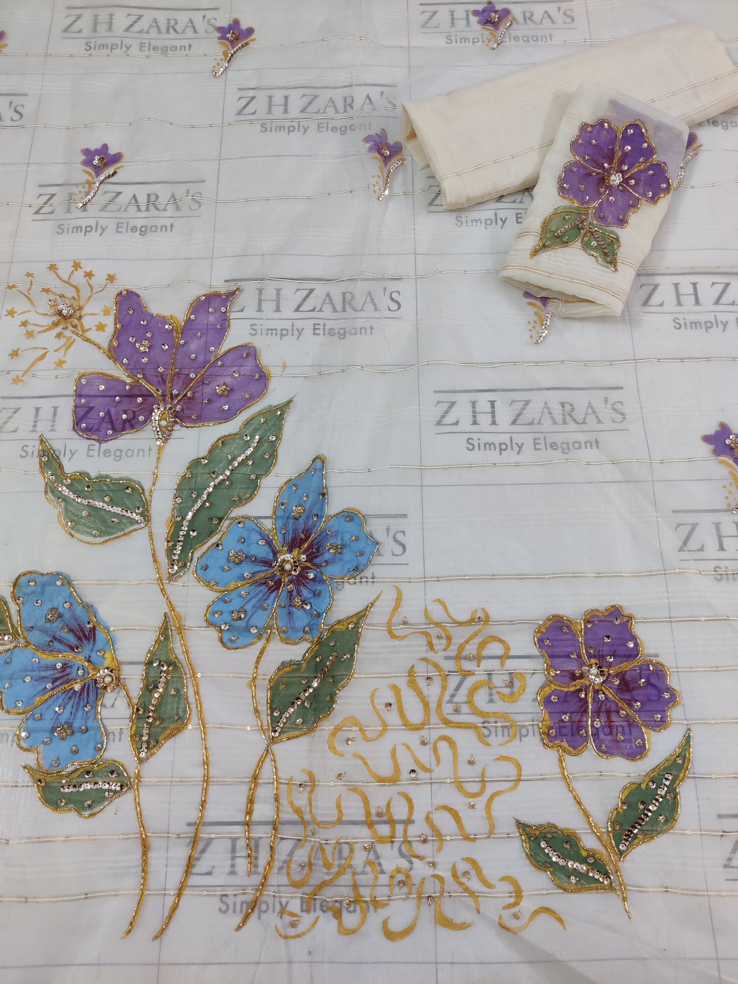 Ivory Hand Embellished Hand Painted Cutwork 2pc