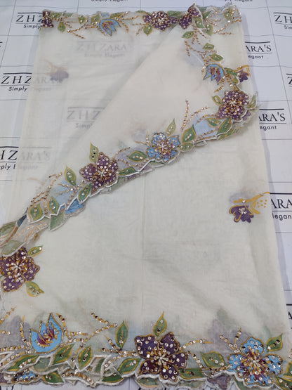 Ivory Hand Embellished Hand Painted Cutwork 2pc
