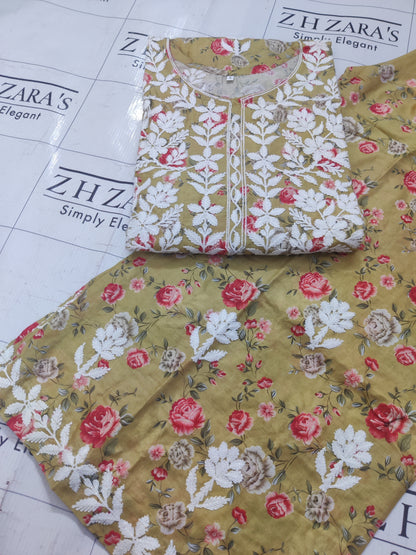 Coffee Gold EMB Co-Ord Set Stitched