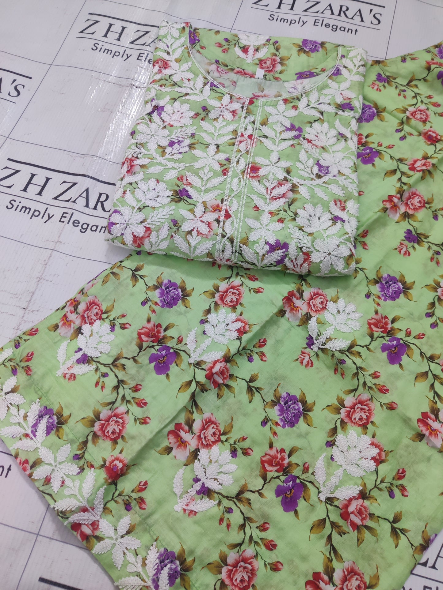 Apple Green EMB Co-Ord Set Stitched