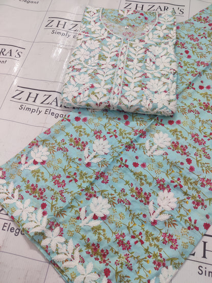 Aqua EMB Co-Ord Set Stitched