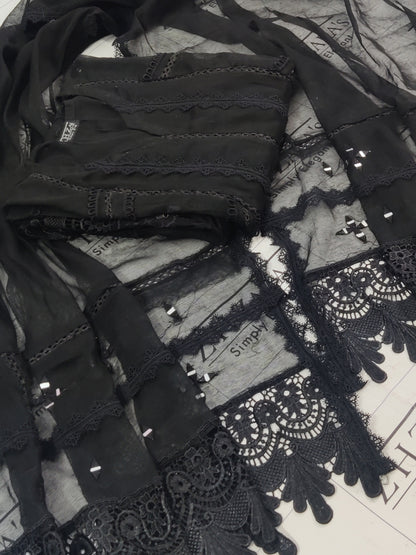 Black Cut Panel Daman Cutwork 3pc