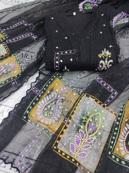 Black Frame Hand Painted Stitched 2pc