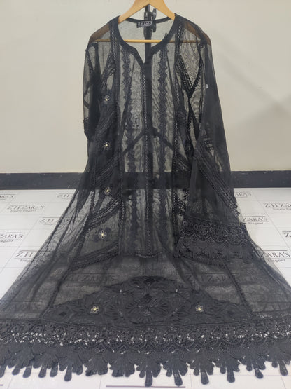 Black Cut Panel Daman Cutwork 3pc