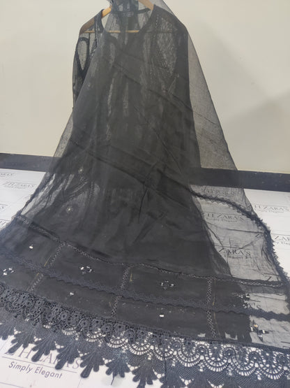 Black Cut Panel Daman Cutwork 3pc