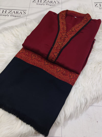 Maroon Kani Shirt Stitched
