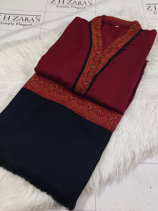 Maroon Kani Shirt Stitched