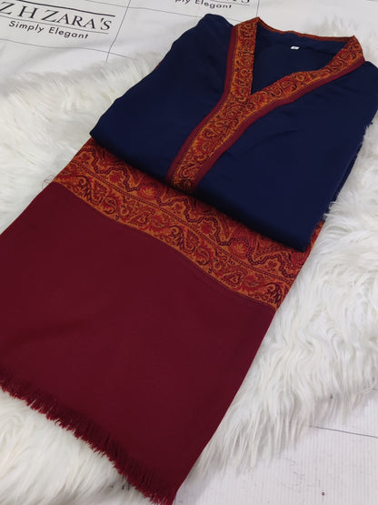 Navy Blue Kani Shirt Stitched