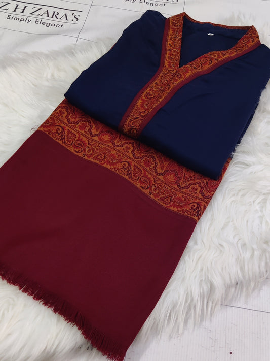 Navy Blue Kani Shirt Stitched