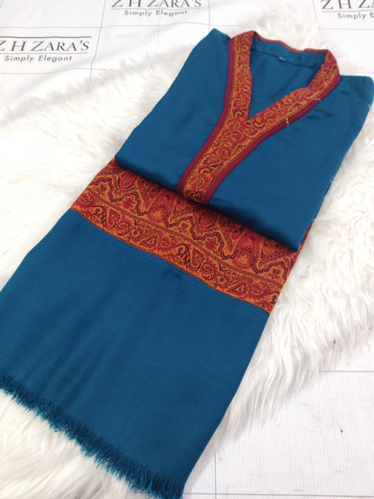 Peacock Blue Kani Shirt Stitched
