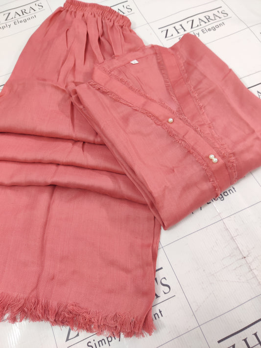 Peachy Pink Pashmina 2pc Stitched