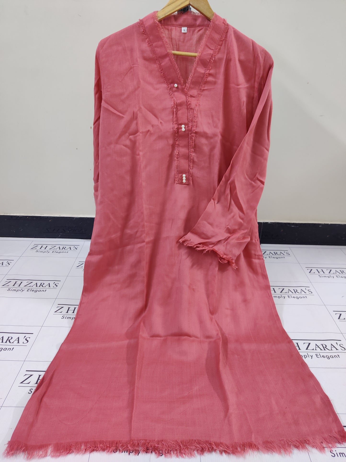 Peachy Pink Pashmina 2pc Stitched