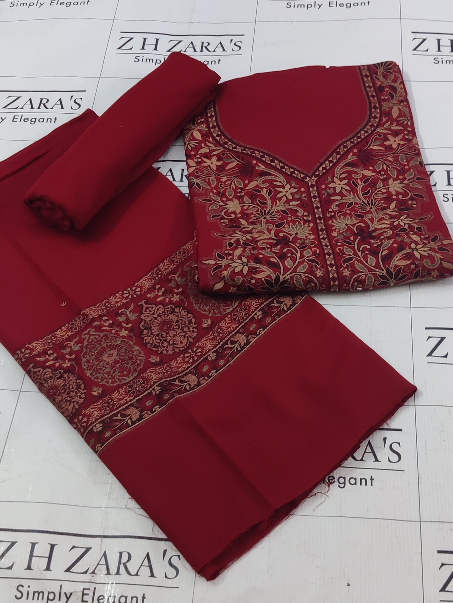 Maroon Kani Pashmina 3pc