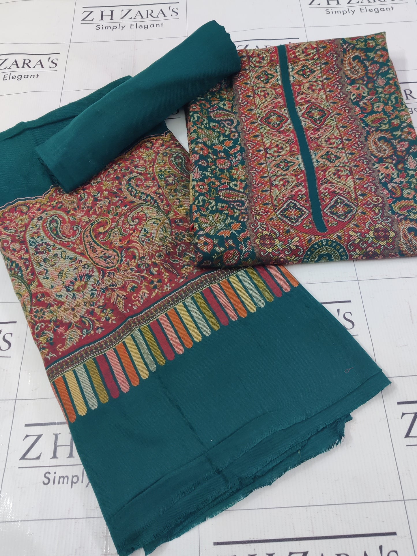 Peacock Green Full Kani Pashmina 3pc
