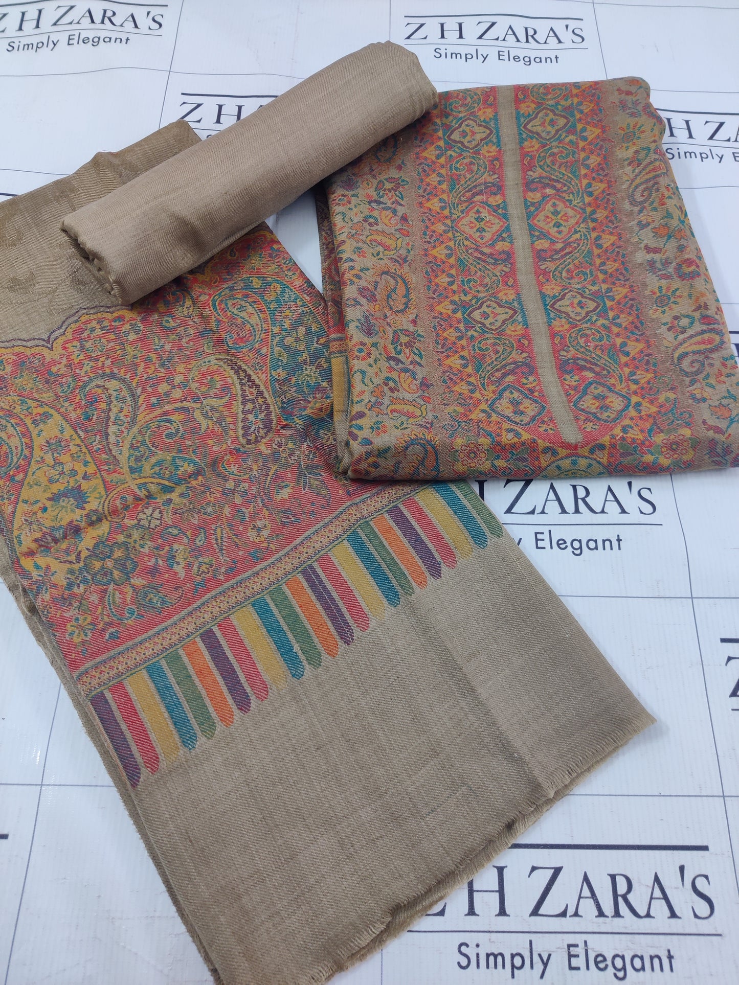 Camel Coffee Full Kani Pashmina 3pc