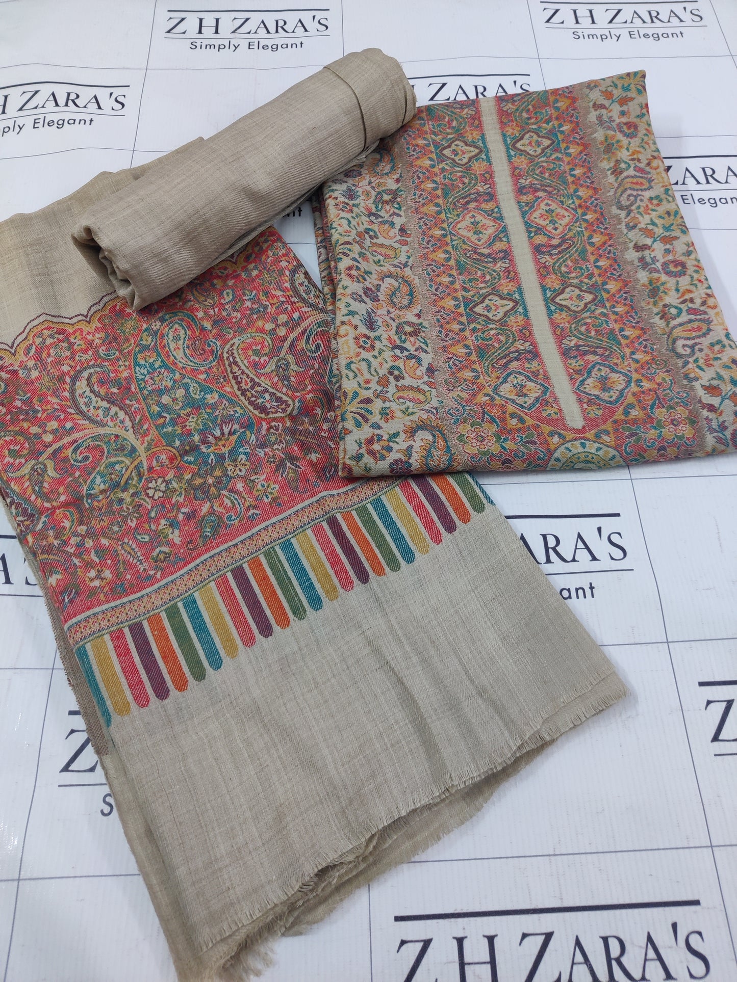 Coffee Beige Full Kani Pashmina 3pc