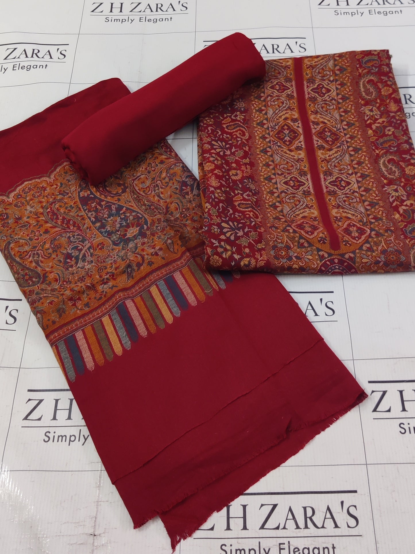Maroon Full Kani Pashmina 3pc