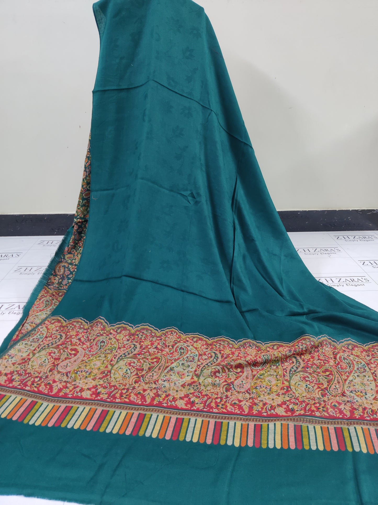 Peacock Green Full Kani Pashmina 3pc
