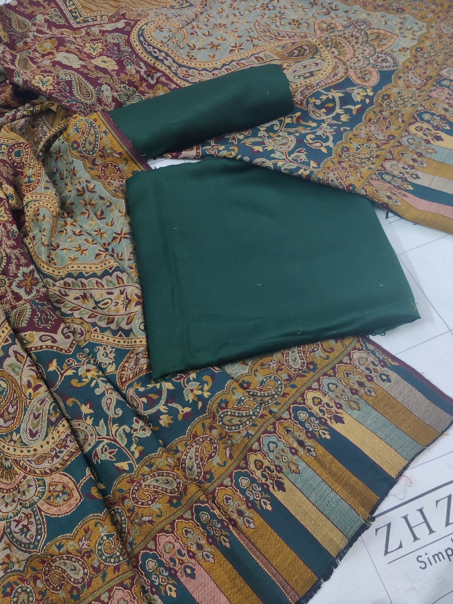 Kairi Bottle Green Kani Pashmina 3pc
