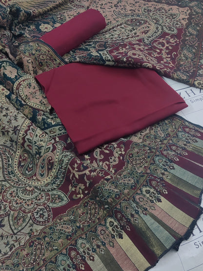 Kairi Maroon Kani Pashmina 3pc