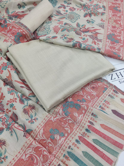 Ivory Multi Floral Kani Pashmina 3pc