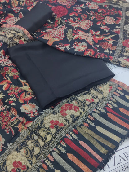 Black Red Floral Kani Pashmina 3pc