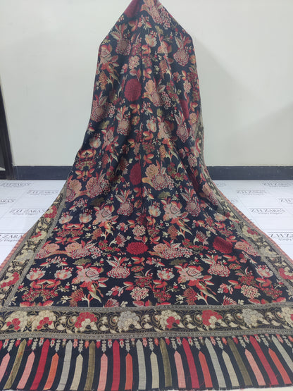 Black Red Floral Kani Pashmina 3pc