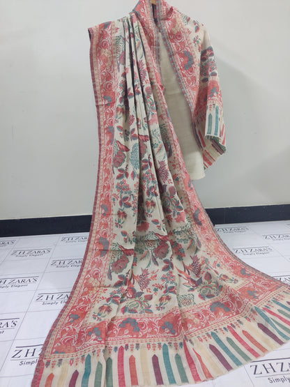 Ivory Multi Floral Kani Pashmina 3pc